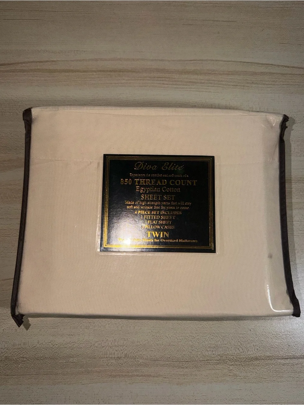 NWT Diva Elite 850 Thread Count Egyptian Cotton Twin Sheet Set Cream